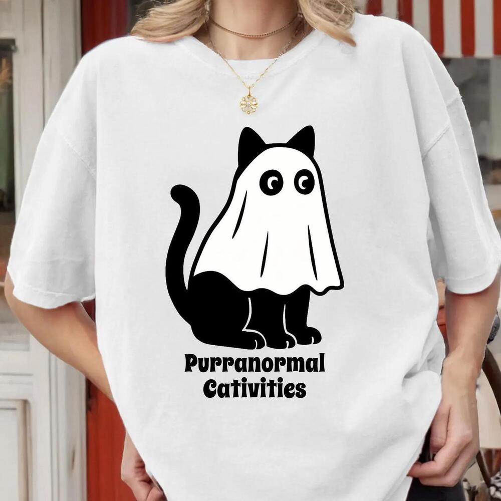 Funny Ghost Cat Tee Purranormal Cativities T-Shirt, Halloween Cat S Shirt